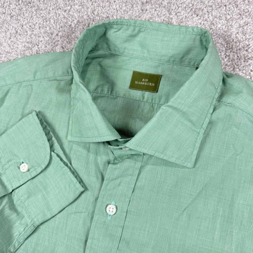 Sid Mashburn Shirt Mens L Green Lightweight Cotton Twill Button Up Pocket Preppy